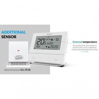 Bevielis, programuojamas temperatūros reguliatorius TECH Controllers EU-292 v2, baltas 7