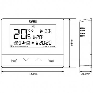 Bevielis, programuojamas temperatūros reguliatorius TECH Controllers EU-292 v2, baltas 5