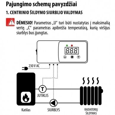 Centrinio šildymo arba buitinio karšto vandens sistemos cirkuliacinio siurblio valdiklis ENGO Controls EPC11W 2