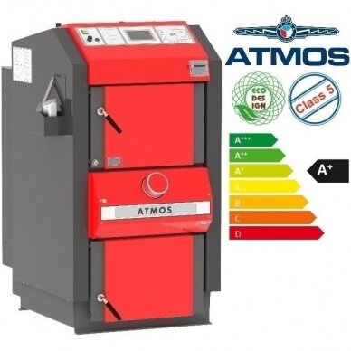 Dujų generacinis kieto kuro katilas Atmos DC18GD su automatiniu užkūrimu ir valdikliu ACD 04