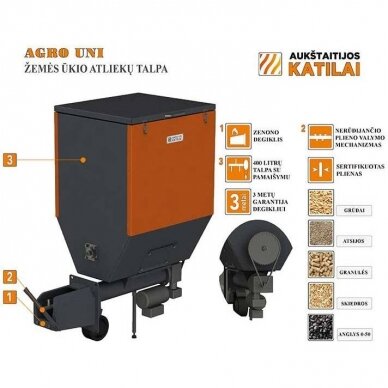 Granulinis katilas Aukštaitijos katilai AGRO UNI 15, nerūdijančio plieno  (su 400 l bunkeriu) 7