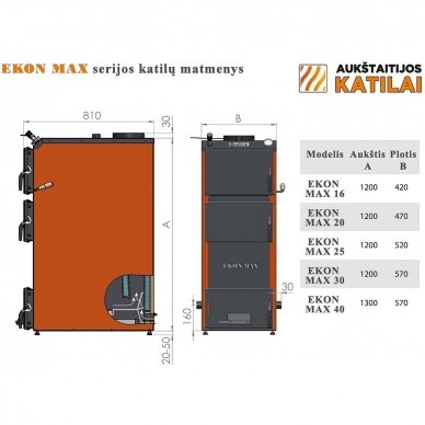 Kieto kuro katilas Aukštaitijos katilai EKON MAX 40, nerūdijančio plieno 3