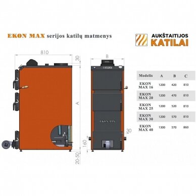 Kieto kuro katilas Aukštaitijos katilai EKON MAX 16+E, nerūdijančio plieno 2