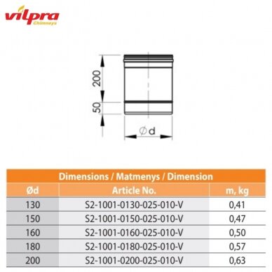 Nerūdijančio plieno dūmtraukio įdėklas SW DN 130 mm, L-0,25 m 2