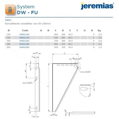 Nerūdijančio plieno izoliuoto dūmtraukio atraminė konsolė Jeremias DW01 DN 200 mm, atstumas nuo sienos 50-150 mm 2