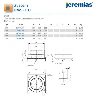 Nerūdijančio plieno izoliuoto dūmtraukio atraminė plokštė Jeremias DW05 DN 130 mm su kondensato surinkėju 2