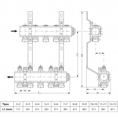 Reguliuojamas kolektorius Danfoss FHF-12, 12 žiedų 5