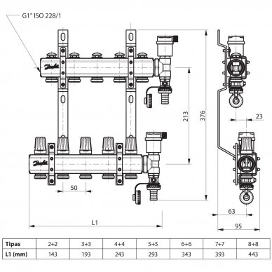 Reguliuojamas kolektorius Danfoss FHF-ME7, 7 žiedų 3